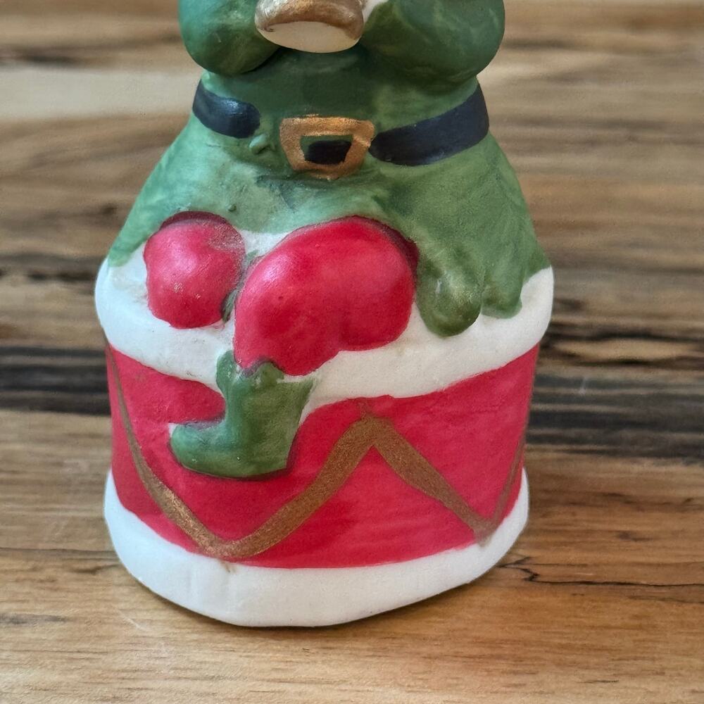Vintage 1978 Jasco Merri-Bells Bisque Elf Playing Horn on Drum Christmas Bell - Picture 11 of 11